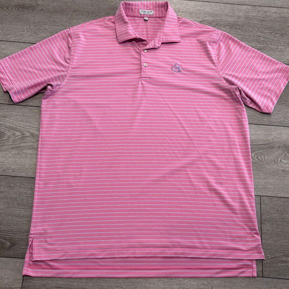 Peter Millar Summer Comfort Golf Polo Shirt Mens XL Pink Striped Preppy Casual - Picture 2 of 7